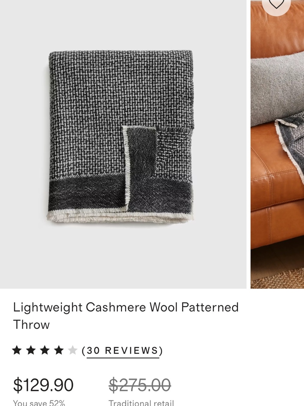 Quince Lightweight Cashmere Wool Patterned Throw